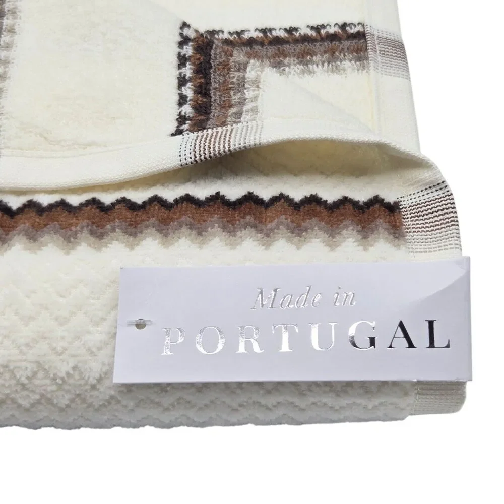 Felpinter 4pc Cotton Bath Hand Towel Set Chevron Stripe Cream Brown Portugal